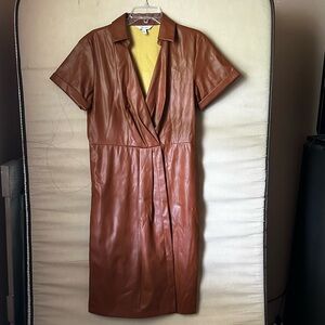 Brown Leather Wrap Dress